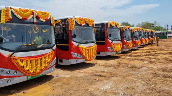 APSRTC officials flagged off electric buses
