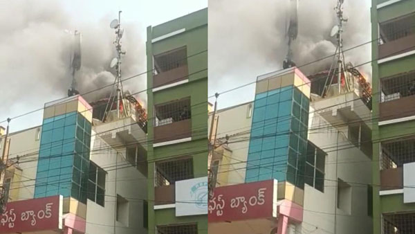 cell phone tower burnt with heavy temparatures in vijayawada city