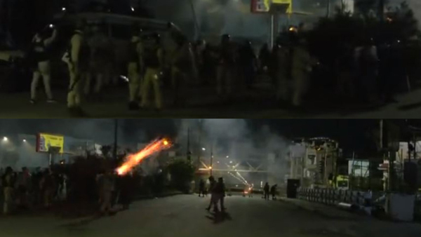 Huge crowd gathered at regional office of BJP in Impha, Police used tear gas shells