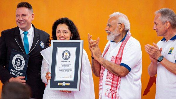 Yoga session, led by PM Modi at UN headquarters bags Guinness record 