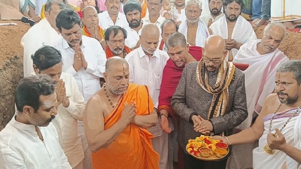 Union Minister Amit Shah lays the foundation stone of 108 feet tall statue of Lord Shri Ram in Mantralayam, Kurnool