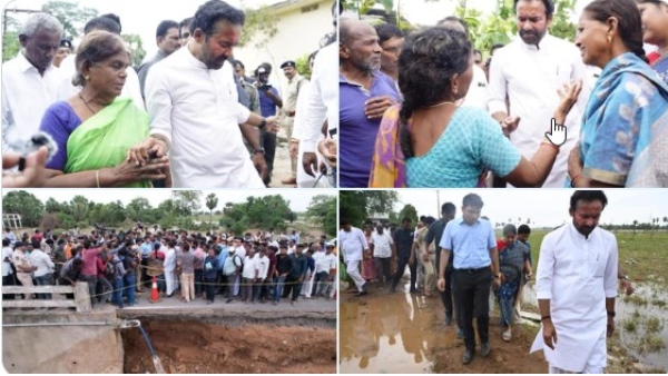 Union minister Kishan Reddy visited flood affected areas in joint warangal district Union minister Kishan Reddy visited flood affected areas in joint warangal district