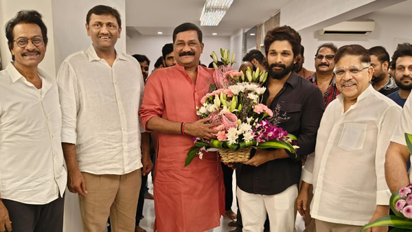 TDP leader Ganta Srinivas greets to Allu Arjun