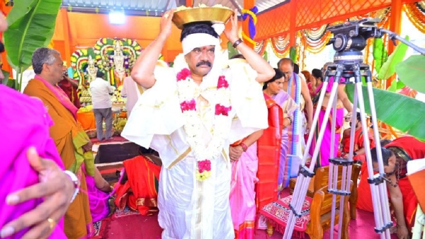 Vedic mantras along with political reviews. Spiritual beauty in Telangana Secretariat.