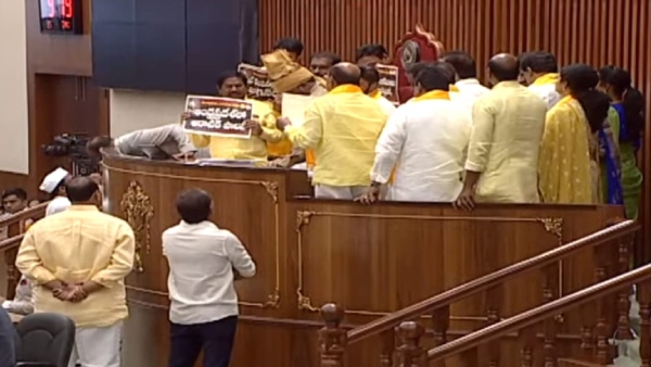 unprecedented scenes in ap assemly after tdp protest, ap government says ok for chandrababu debate
