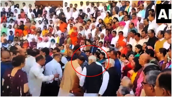 BJP MP Narahari Amin fainted during a photo session at the old Parliament building