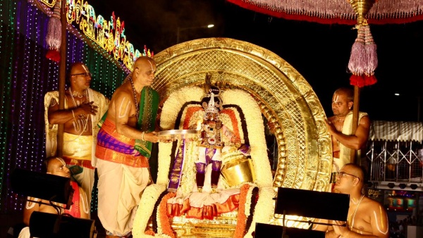 Lord Malayappa Swamy rides Chandra Prabha Vahanam in Tirumala