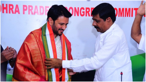 Cine hero Raja joined Congress party on the presence of Gidugu Rudraraju
