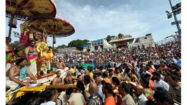 Sri Malayappaswamy in decoration of Yoganarasimhu on lion vehicle in Tirumala.