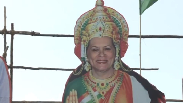 Sonia Gandhi appeared as a Bharat Mata in a cut out