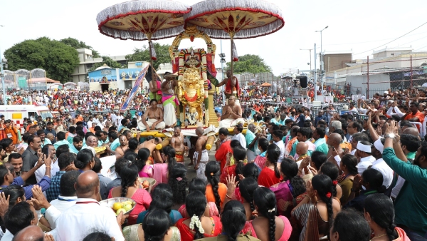 Sri Malayappa Swamy posed majestically as Rajamannar blessed His devotees on Kalpavruksha Vahanam 