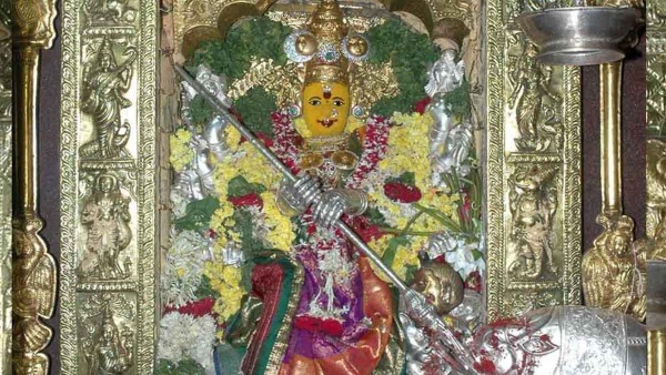 On the eighth day of the festival, Goddess appeared to the devotees as Durga Devi on Sunday at Indrakeeladri