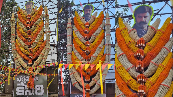 Balakrishnas fans set up huge flexi and banners in theaters in Bengaluru