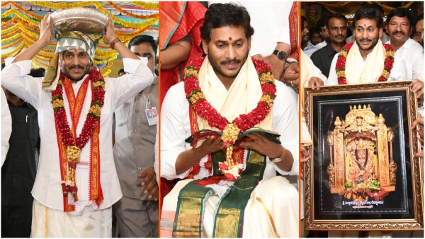 CM YS Jagan Presents Silk Robes To Goddess Kanaka Durga at Indrakeeladri on Friday