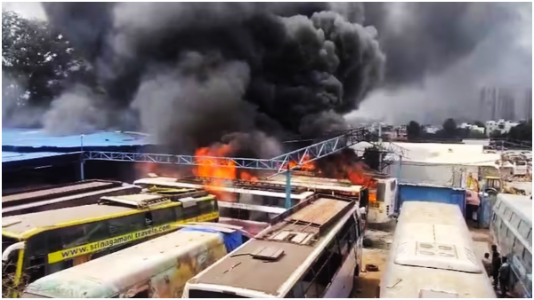17 private luxury buses gutted in fire in Bengaluru garage,