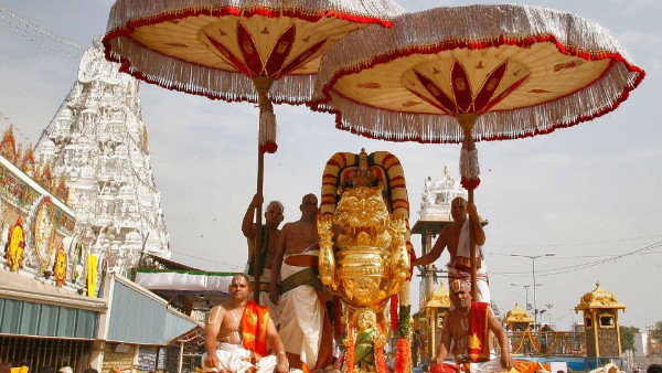 Brahmotsavam, Sri Malayappaswamy in the incarnation of Yoganarasimha on a lion vehicle in Tirumala