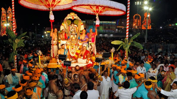Brahmotsavam, Sri Malayappaswamy in the incarnation of Yoganarasimha on a lion vehicle in Tirumala