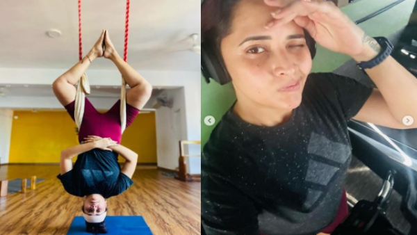 anasuya abharadwaj ariel yoga exercise images