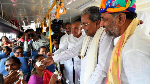 In Karnataka, the funds allotted for free travel in KSR TC buses for ladies have been exhausted within six months In Karnataka, the funds allotted for free travel in KSR TC buses for ladies have been exhausted within six months