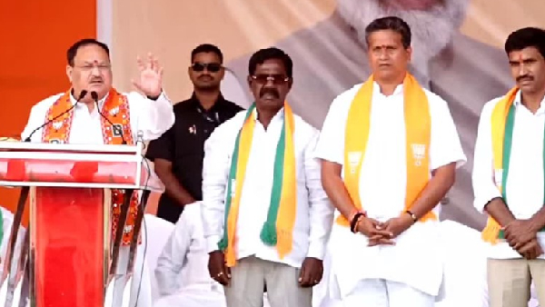  JP Nadda slams family based political parties in BJP Public Meeting at Chevella.