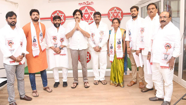 Pawan Kalyan gives B-forms to janasena mla candidates in telangana