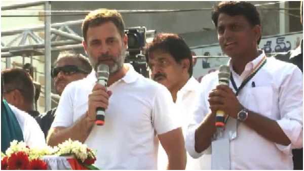 Rahul gandhi hits out at brs and bjp, mim in pinapaka, narsampet congress public meetings