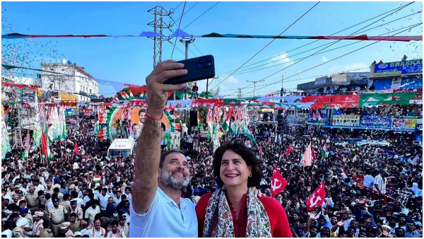 Rahul gandhi and priyanka gandhi road show in Malkajgiri for supporting congress candidate