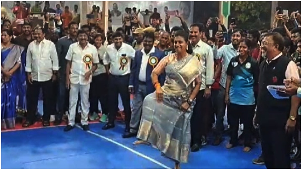 minister roja kabaddi playing video viral 