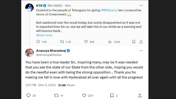 Actress anasuya tweet on ktr