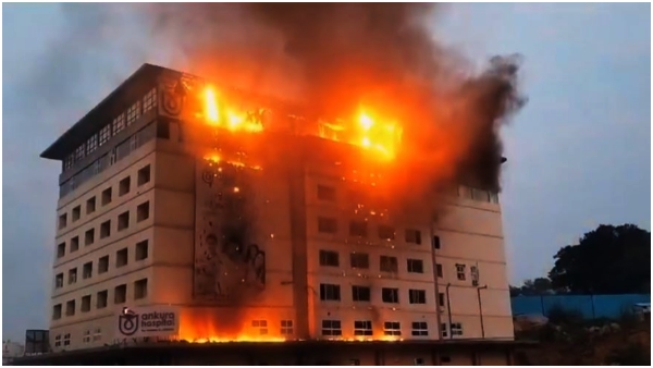 A massive fire breaks out at a multi-story hospital building in Hyderabad A massive fire breaks out at a multi-story hospital building in Hyderabad