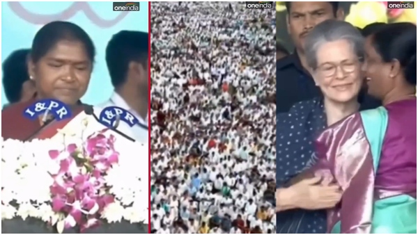 huge public response to seethakka oath taking; Sonia Gandhi embraces Seethakka and Konda Surekha!!