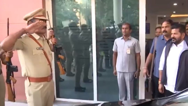Telangana CM designate Revanth Reddy received honor salute from Police 