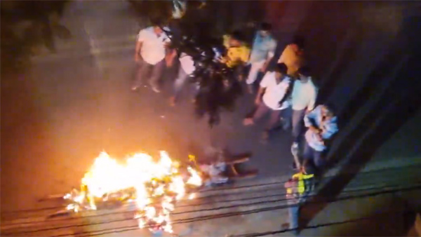 TDP activists protest in front of Ram Gopal Varma office in Hyderabad TDP activists protest in front of Ram Gopal Varma office in Hyderabad