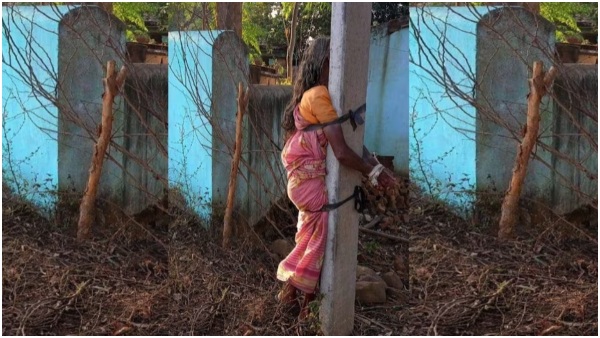 The son who tied his mother to a pole and Thrashed her.