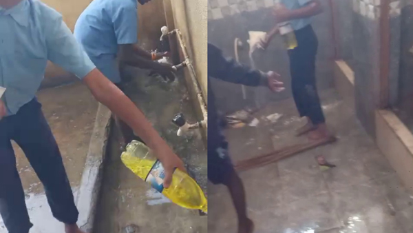 Teachers cleaning toilets with students at Andhrahalli Government School in Bengaluru