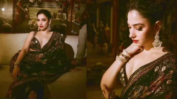 tamannaah bhatia latest black saree photos