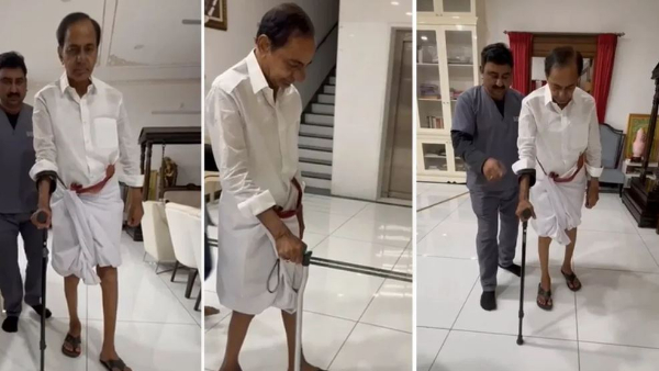 KCR Walking in his farm house after discharge from hospital