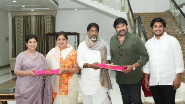 Chiranjeevi couple meets Telangana deputy cm Bhatti Vikramarka