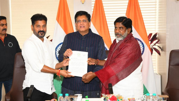 CM Revanth reddy and deputy cm mallu bhatti vikramarka meets union minister Piyush Goyal CM Revanth reddy and deputy cm mallu bhatti vikramarka meets union minister Piyush Goyal