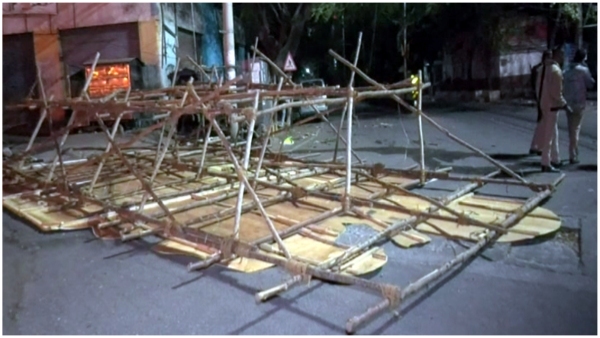 A huge cutout of Sri Ram has collapsed on the road in Bengaluru in the middle of the night