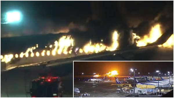 A Japan Airlines aircraft is on fire at Tokyo Airport