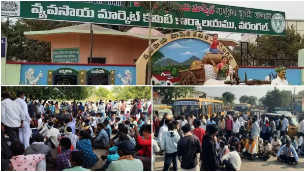 Tension with mirchi farmers protest in enumamula market