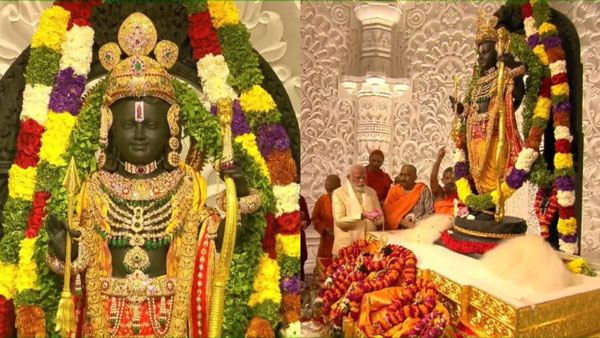 PM Narendra Modi unveils the Ram Lalla idol at the Shri Ram Janmaboomi Temple in Ayodhya