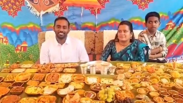 A family served 250 food items to newly married couple Revanth and Navya