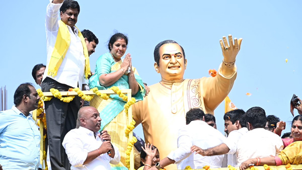 AP BJP Chief Purandeswari unveils NTRs statue along with TDP MLA