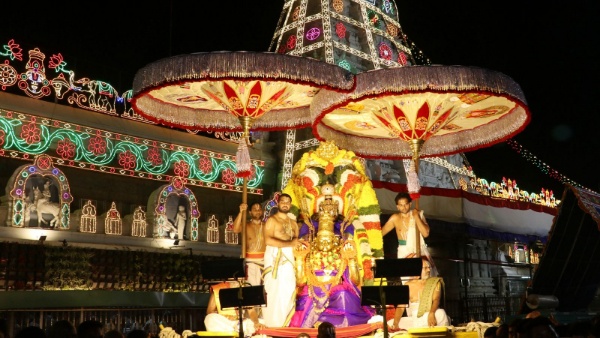 The monthly Pournami Garuda Seva was observed with religious fervor on Saturday evening in Tirumala.