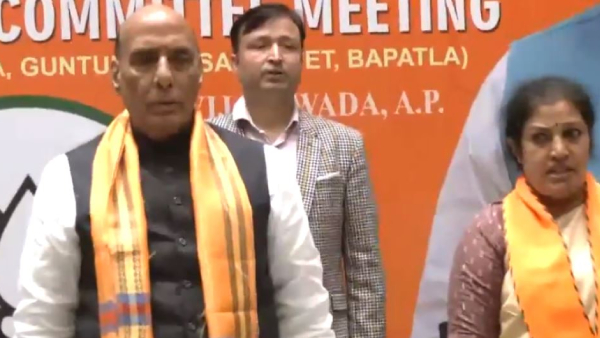 Union Minister Rajnath Singh attends the AP BJP core committee meeting in Vijayawada