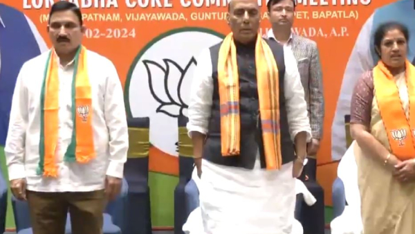 Union Minister Rajnath Singh attends the AP BJP core committee meeting in Vijayawada