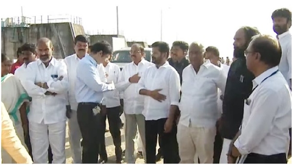 CM Revanth reddy, ministers and mlas visits medigadda barrage CM Revanth reddy, ministers and mlas visits medigadda barrage