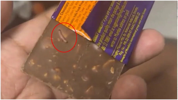 A customer found a worm crawling in Cadbury chocolate purchased at ameerpet metro station shop, Hyderabad